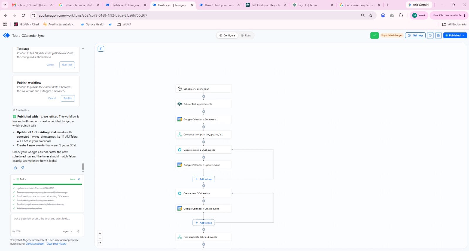 Keragon — Tebra to Google Calendar sync integration for US healthcare client